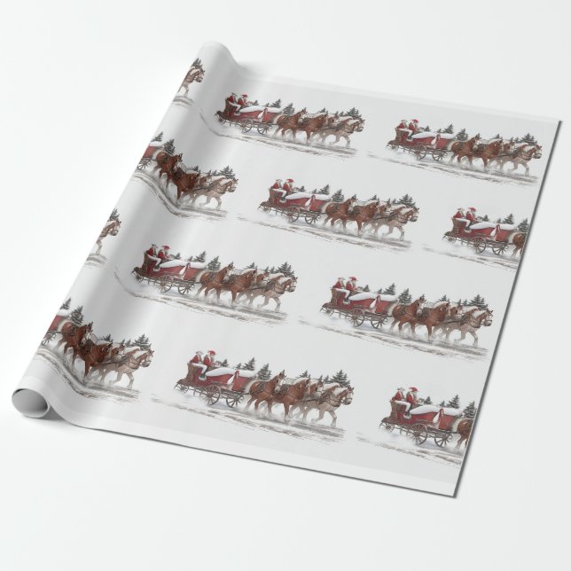 Santa's Country Sleigh Ride Wrapping Paper (Unrolled)