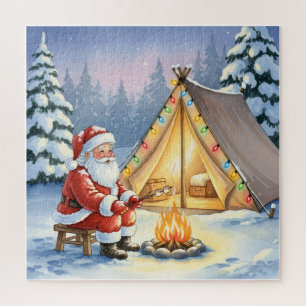Santa's Cozy Campfire Retreat Christmas Jigsaw Puzzle