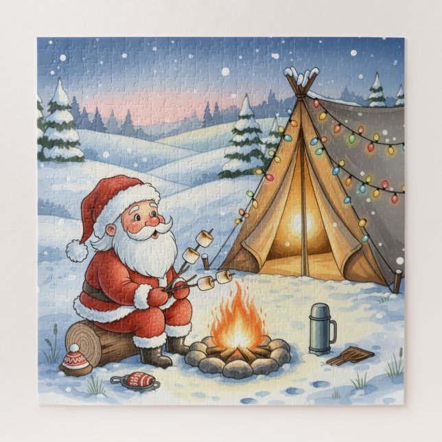 Santa's Cozy Campfire Retreat Christmas Jigsaw Puzzle (Vertical)