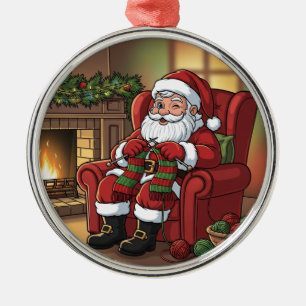 "Santa's Cozy Knitting Nook" Personalized Metal Ornament