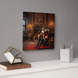 Santa's Cozy Nook Square Wall Clock