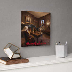 Santa's Cozy Nook Square Wall Clock