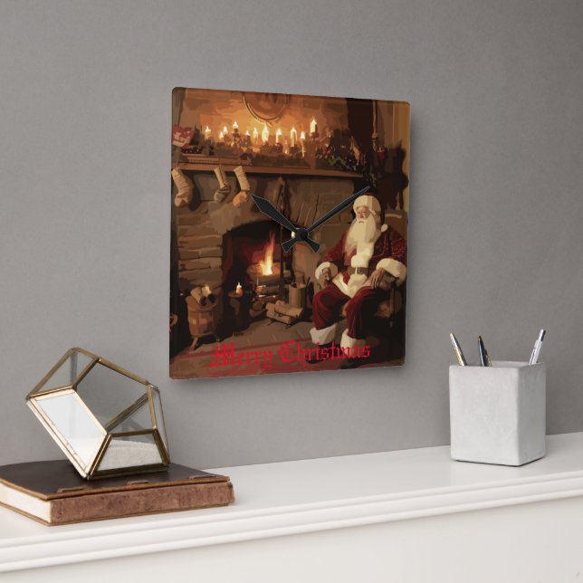 Santa's Cozy Nook Square Wall Clock (Office)