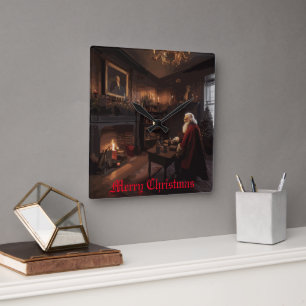 Santa's Cozy Nook Square Wall Clock