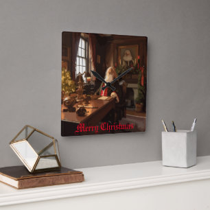 Santa's Cozy Nook Square Wall Clock