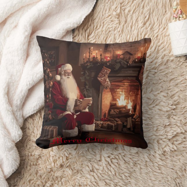 Santa's Cozy Nook Throw Pillow (Blanket)