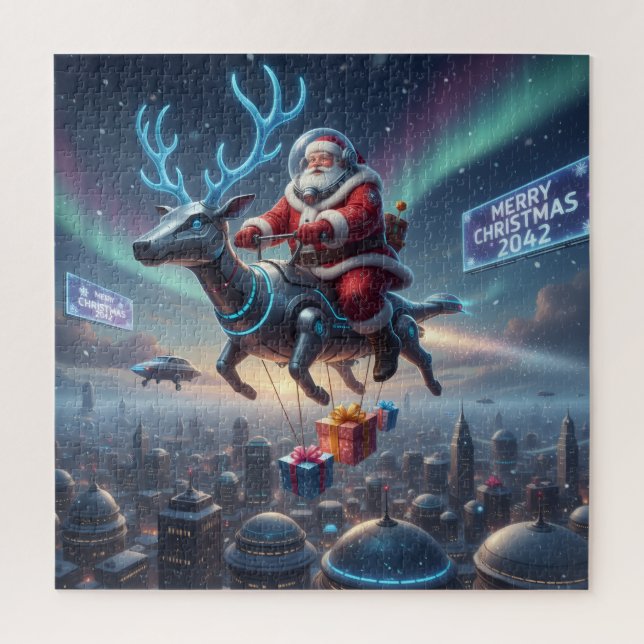 Santa's Cyber-Sleigh: Futuristic Drone Delivery Jigsaw Puzzle (Vertical)