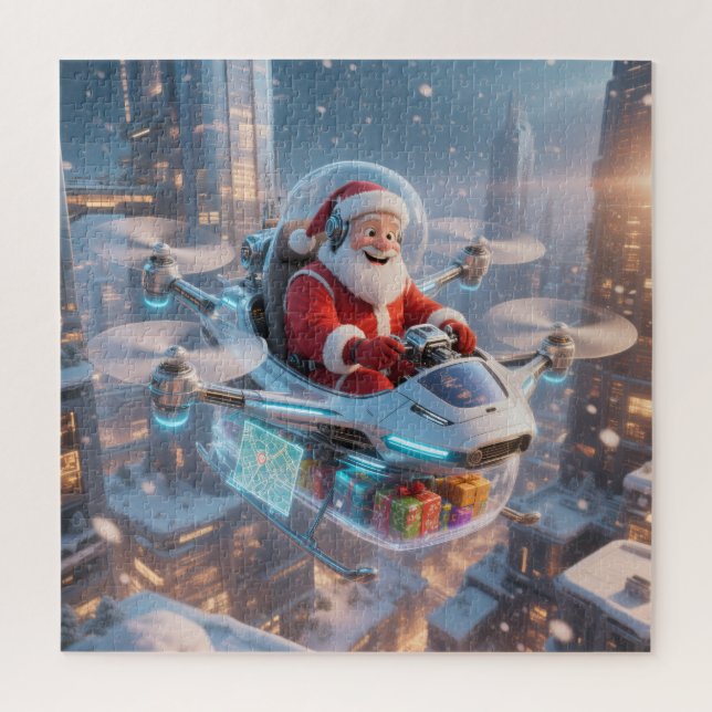Santa's Cyber-Sleigh: Futuristic Drone Delivery Jigsaw Puzzle (Vertical)
