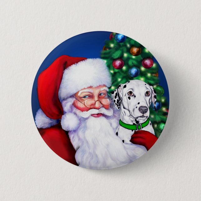 Santa's Dalmatian at Christmas 2 Inch Round Button (Front)