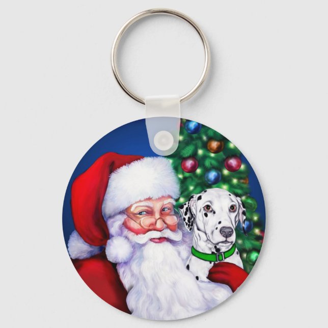 Santa's Dalmatian at Christmas Keychain (Front)