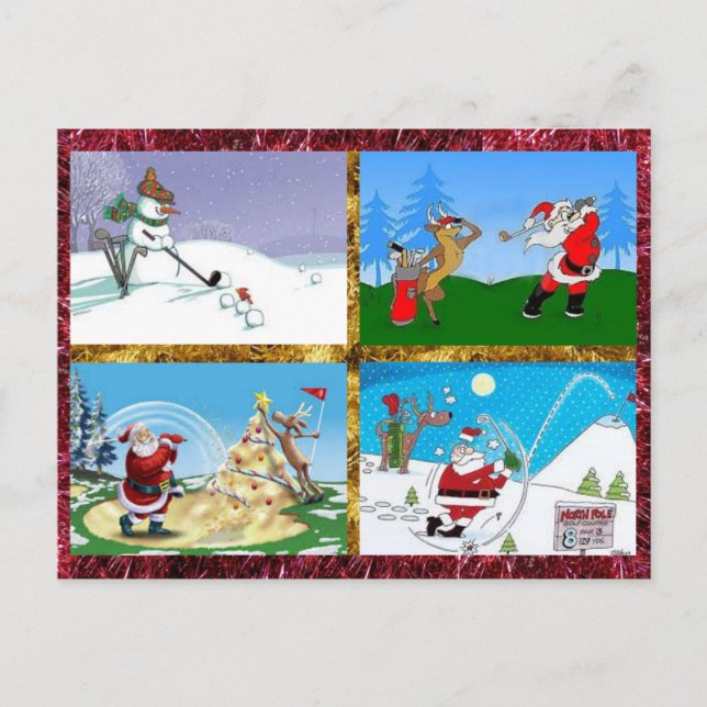 Santas de golf sur une carte postale (Devant)