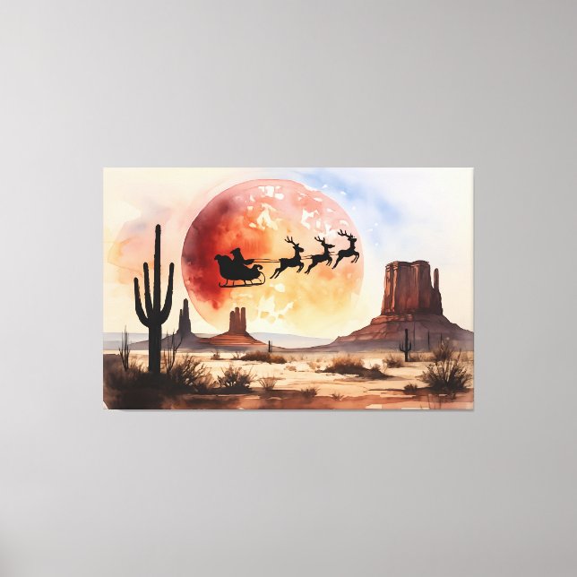 Santa's Desert Ride – Western Christmas Canvas Print (Front)