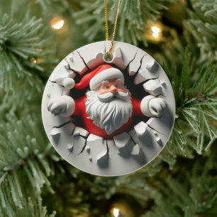 Santa's Dramatic Wall Break Christmas Ceramic Ornament