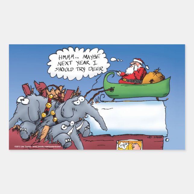 Santas Elephants Funny Holiday Cartoon Sticker (Front)