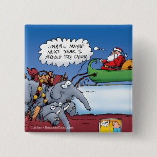 Santas Elephants Holiday Cartoon 2 Inch Square Button