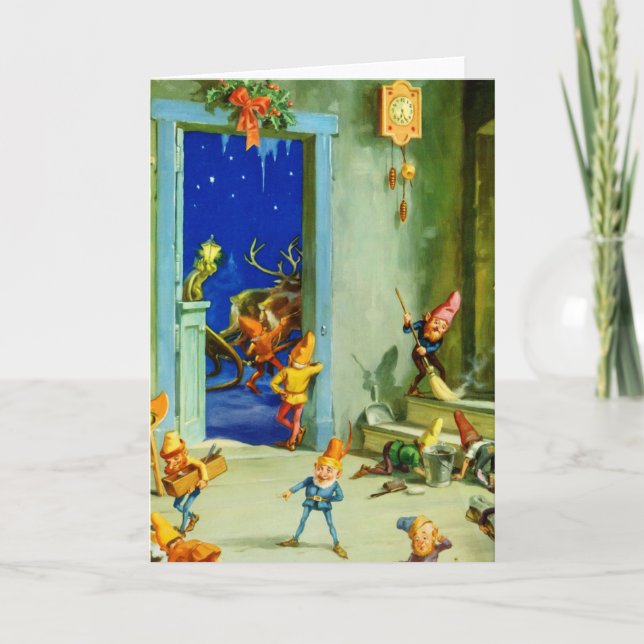 Santa's Elves at His North Pole Workshop Holiday Card (Front)