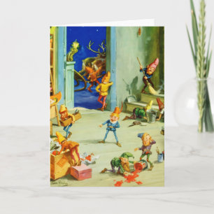 Santa's Elves Busy at His North Pole Workshop Holiday Card
