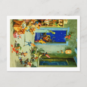 Santa's Elves Busy At His North Pole Workshop Holiday Postcard