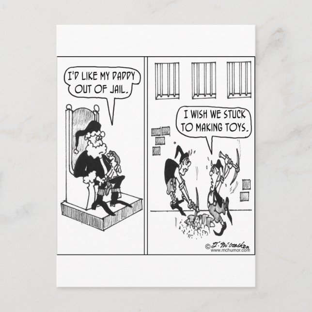 Santa's Elves Help Break Dad Out of Prison Holiday Postcard (Front)