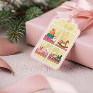 Santa's Elves Pink Christmas Toy Workshop Window Gift Tags