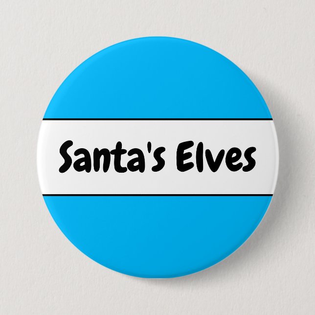 SANTA'S ELVES Sky Blue White Christmas Stripes 3 Inch Round Button (Front)