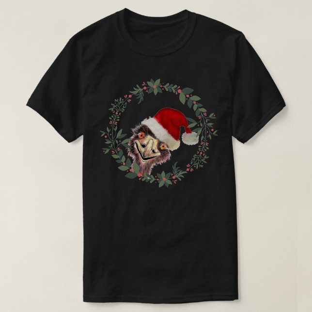 Santa's Emu a Aussie Christmas Essential T-Shirt (Design Front)