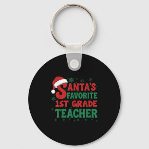 Santa's Favorite 1st Grade Teacher Christmas Holid Keychain