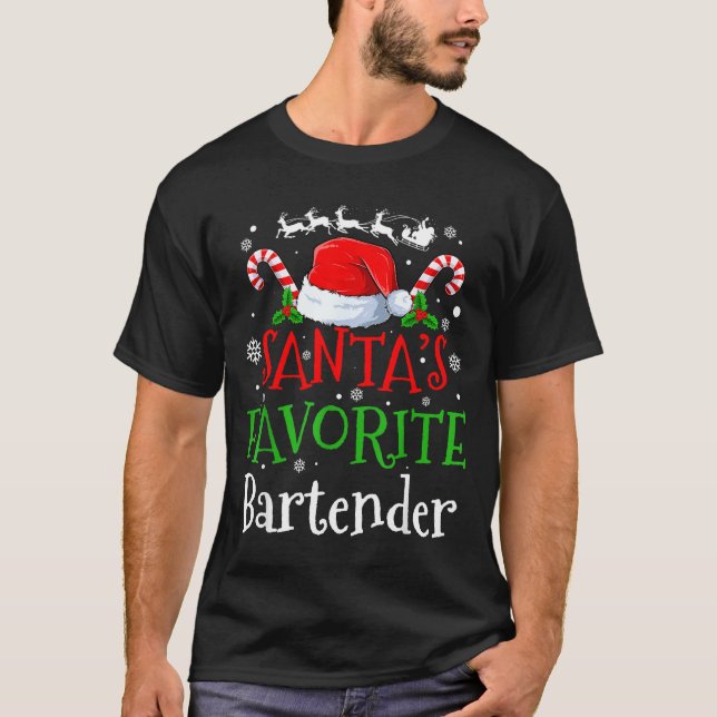 Santa's Favorite Bartender Christmas Party  T-Shirt (Front)