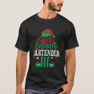 Santa's Favorite Bartender Elf Christmas Matching T-Shirt