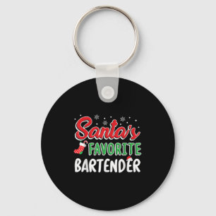 Santa's Favorite Bartender T Shirt Cute Xmas Party Keychain