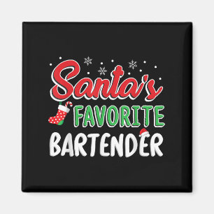 Santa's Favorite Bartender T Shirt Cute Xmas Party Magnet
