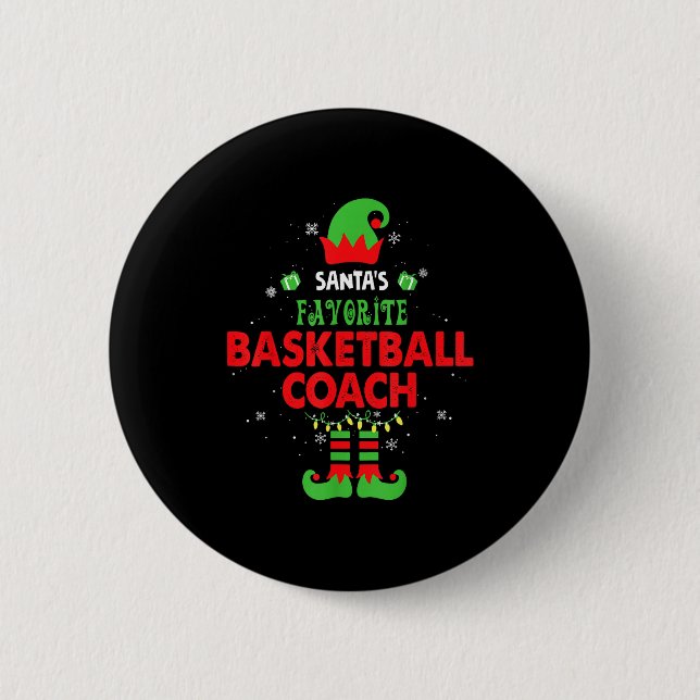 Santa's Favorite Basketball Coach Funny Elf Family 2 Inch Round Button (Front)