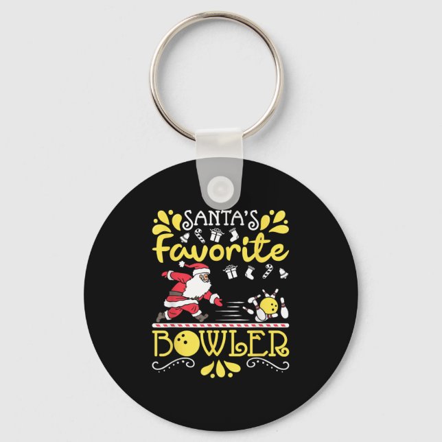 Santa's Favorite Bowler Santa Claus Bowling Christ Keychain (Front)