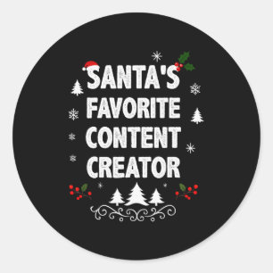 Santa's Favorite Content Creator Funny Christmas P Classic Round Sticker