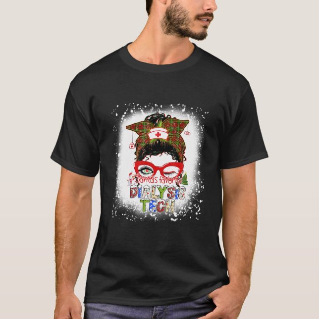 Santa's Favorite Dialysis Tech Christmas Pajama Li T-Shirt (Front)