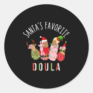 Santa's Favorite Doula Nurse Christmas Stpartum Mi Classic Round Sticker