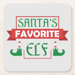 Santa's Favorite Elf Square Paper Coaster
