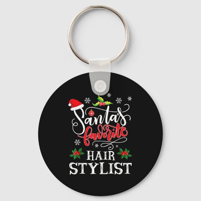 Santa's Favorite Hair Stylist Santa Hat Christmas  Keychain (Front)