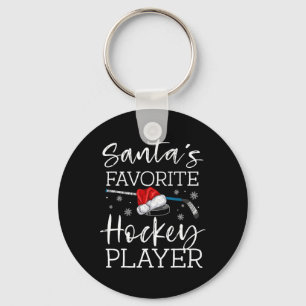 Santa's Favorite Hockey Player Funny Pajama Christ Keychain