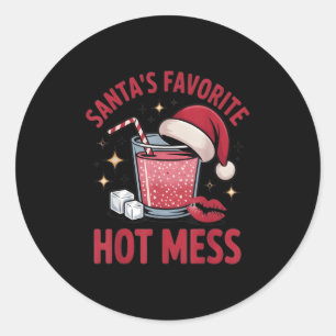 Santa's Favorite Hot Mess Christmas Funny Margarit Classic Round Sticker