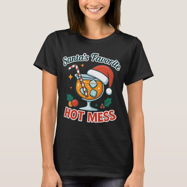 Santa's Favorite Hot Mess Cocktail Print | Orange  T-Shirt (Front)