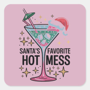 Santa's Favorite Hot Mess Vintage Ugly Christmas Square Sticker