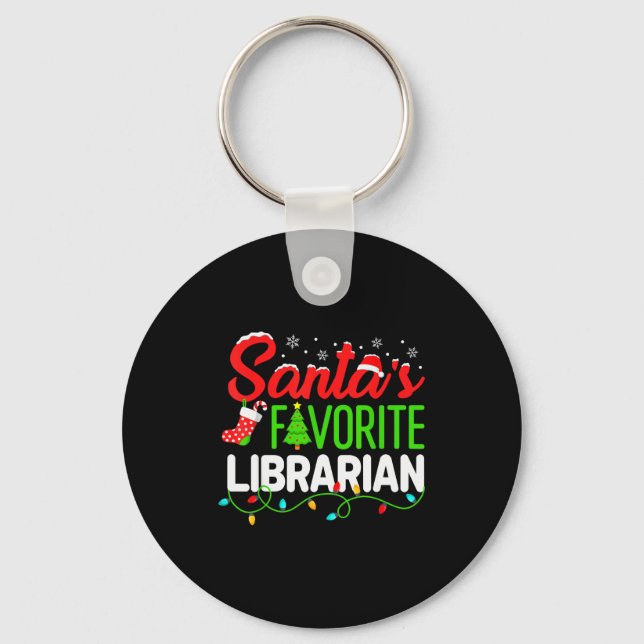 Santa's Favorite Librarian Christmas Library Book  Keychain (Front)