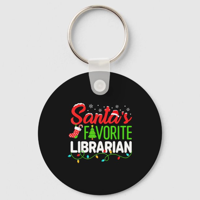 Santa's Favorite Librarian Christmas Library Book  Keychain (Front)