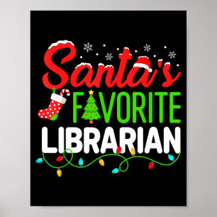 Santa's Favorite Librarian Christmas Library Book Poster
