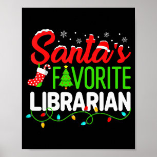 Santa's Favorite Librarian Christmas Library Book Poster