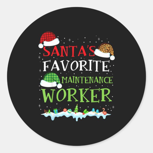 Santa's Favorite Maintenance Worker Fun Christmas  Classic Round Sticker (Front)