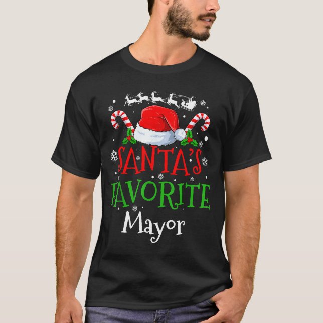 Santa's Favorite Mayor Christmas Party  T-Shirt (Front)