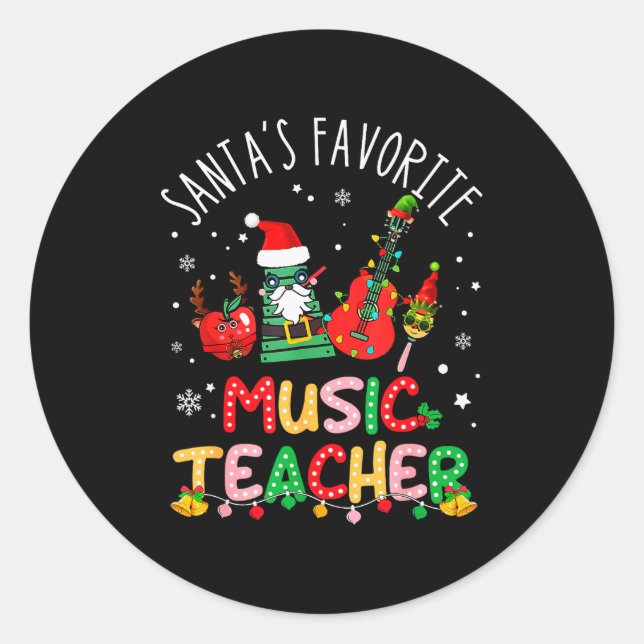 Santa's Favorite Music Teacher Christmas Santa Hat Classic Round Sticker (Front)