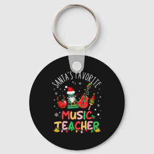 Santa's Favorite Music Teacher Christmas Santa Hat Keychain
